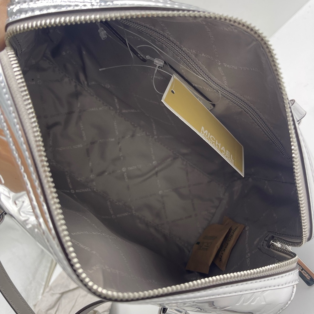 MICHAEL KORS Jet Set Medm Patent Logo Debossed Duffel Crossbody Bag
Silver 
NWT - Picture 14 of 15